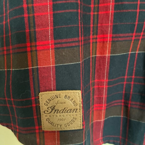 Indian Motorcycle Plaid Cotton Embroidered Western Pearl Snap Shirt M - Picture 5 of 13